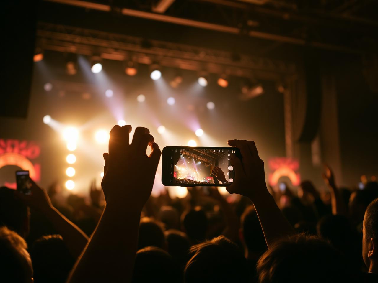 Fan filming band from the crowd on their phone