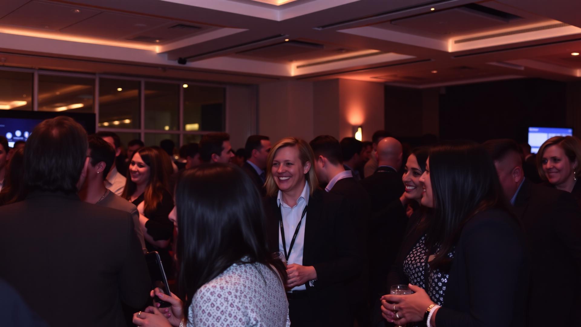 Corporate event reception with professionals networking