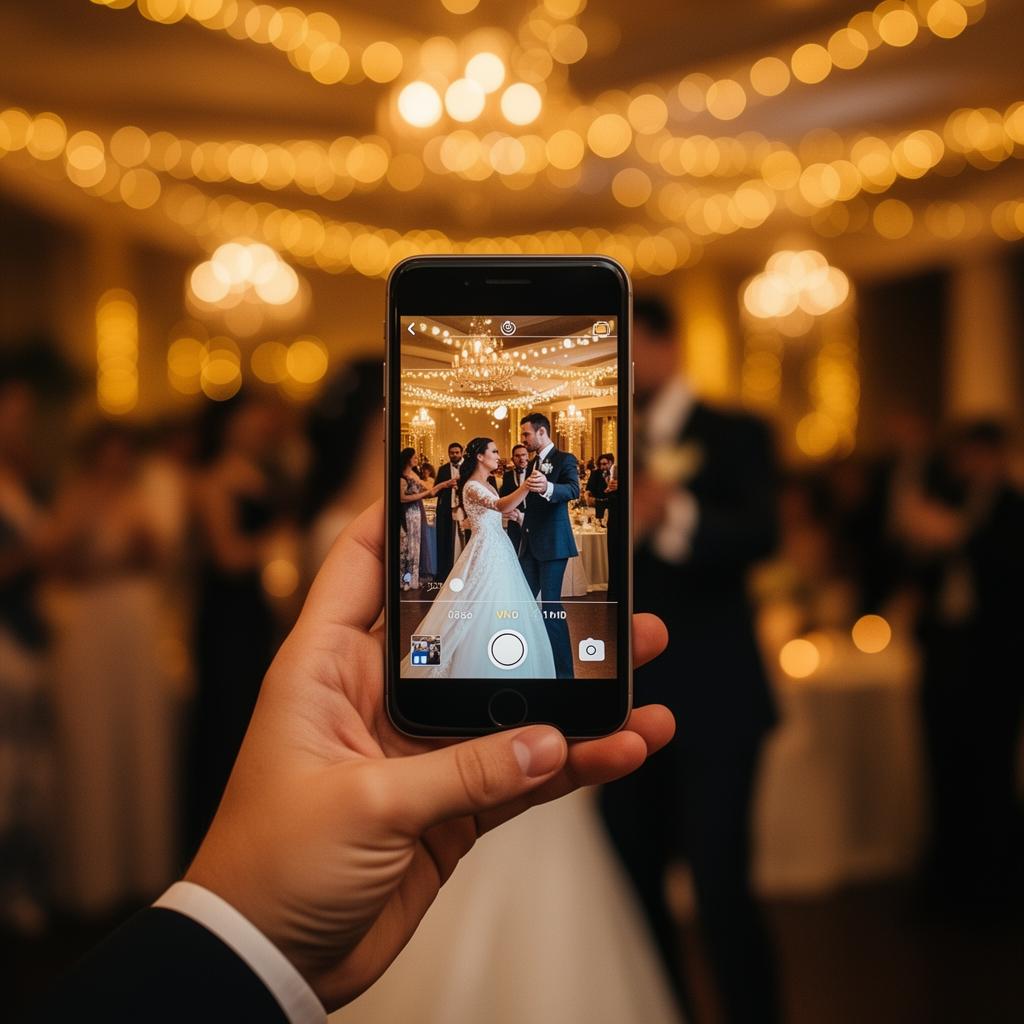Guest taking a photo at a wedding with a phone